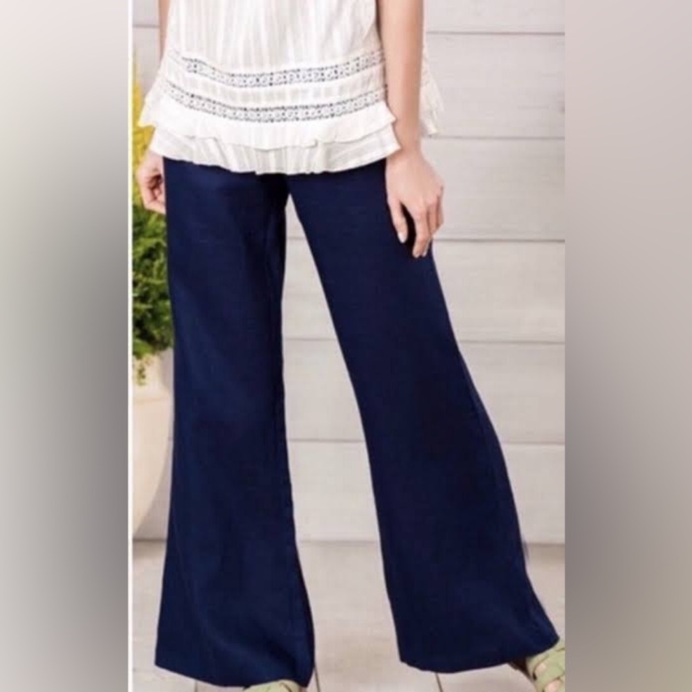 Women's MATILDA JANE Great
Beyond Navy Blue Linen Wide Leg
Pants #Z00